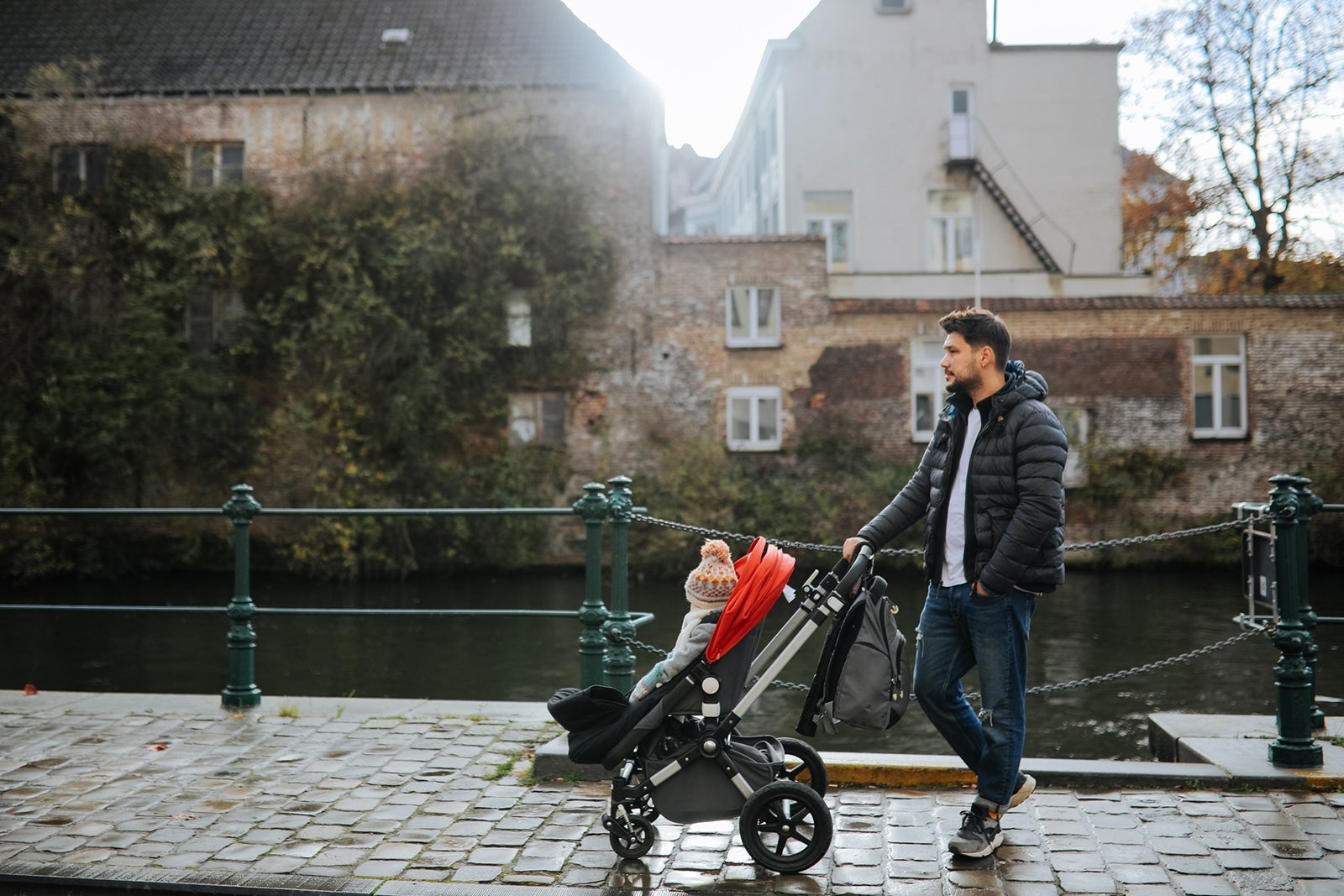 Happy father and daughter are walking