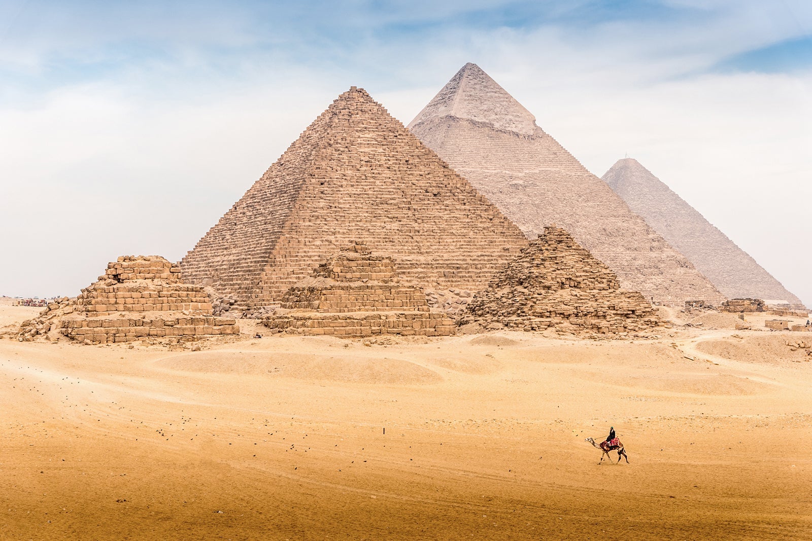 View of Pyramid complex of Giza, in Cairo Egypt