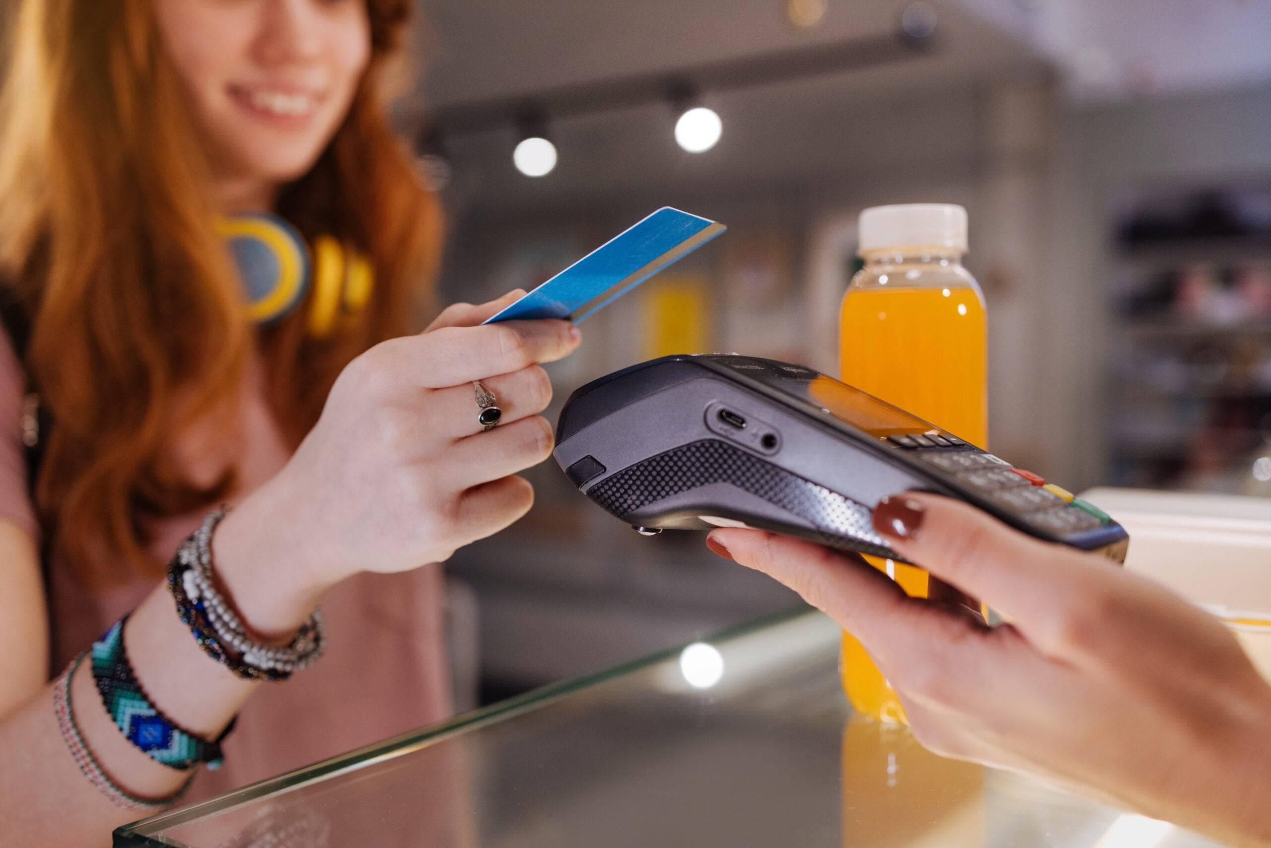 Close up of contactless payment with a credit card