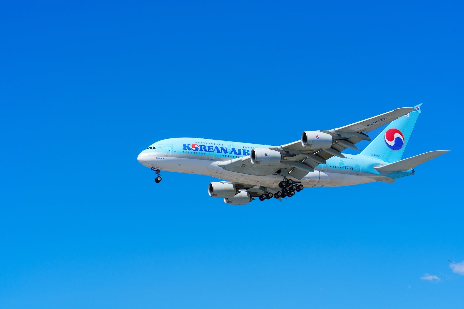 Close-Up of Korean Air Plane Against Blue Sky