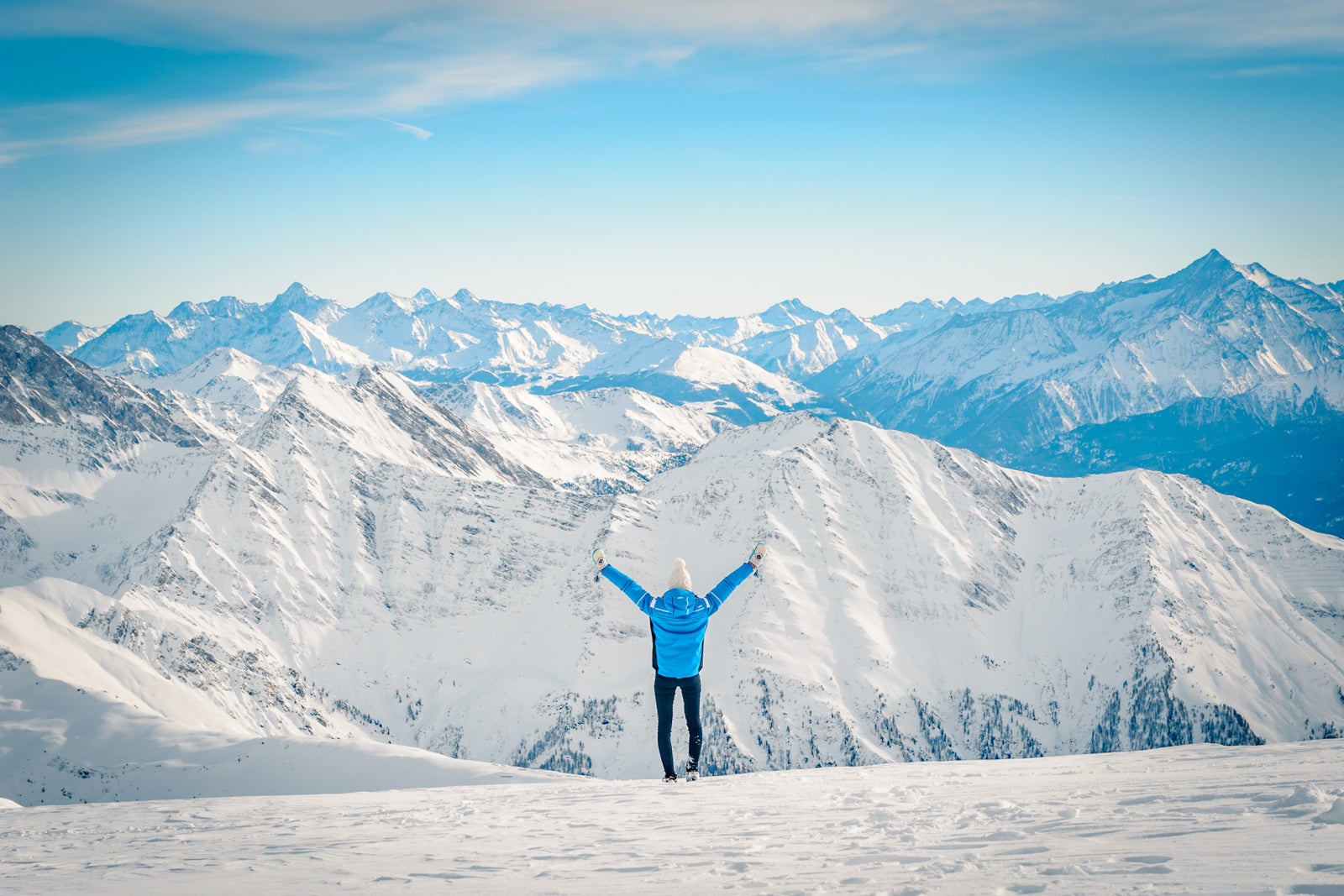 Young Woman hiking at Pointe Helbronner, Mont Blanc