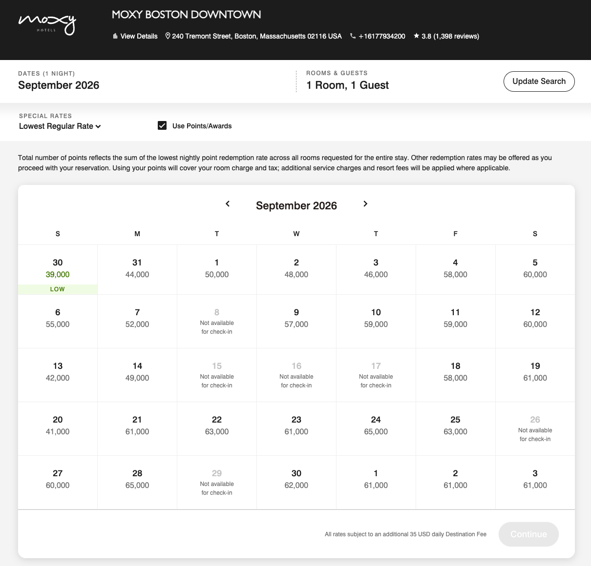 screenshot of Moxy Boston Downtown