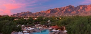 A sunset over the pool at the Westin La Paloma.