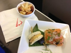 Smoked Salmon with Foie Gras Brochette and mixed nute