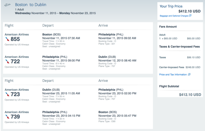 Head from Boston-Dublin for $412 on American Airlines.