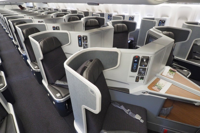 AA's 777-300ER business-class cabin.