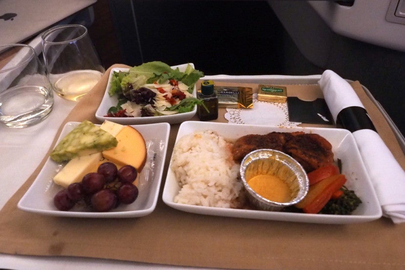 AA's roasted duck breast. A salad, entree and cheese plate were served on a single tray.