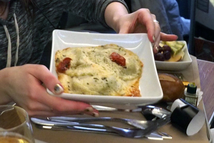 Spinach ravioli in AA business class.