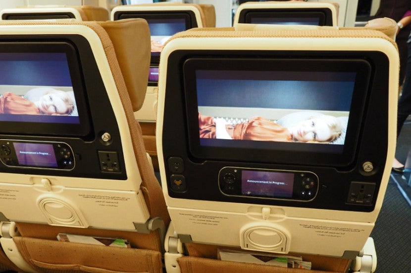 Each economy seat has an 11-inch touchscreen TV.