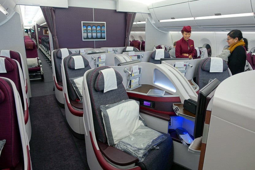 Another shot of Qatar's A350 business-class cabin.