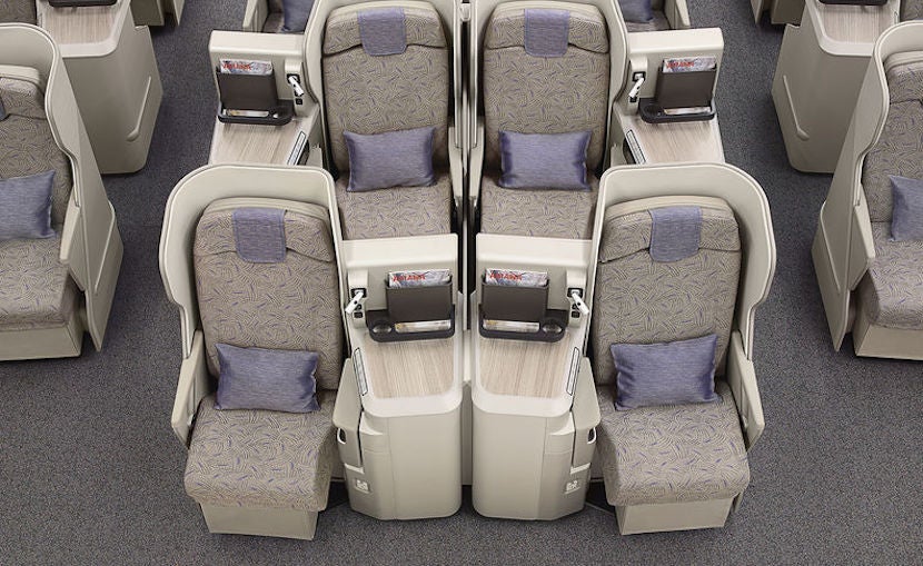 Asiana's A380s have a staggered business-class seat layout that's popular with couples.