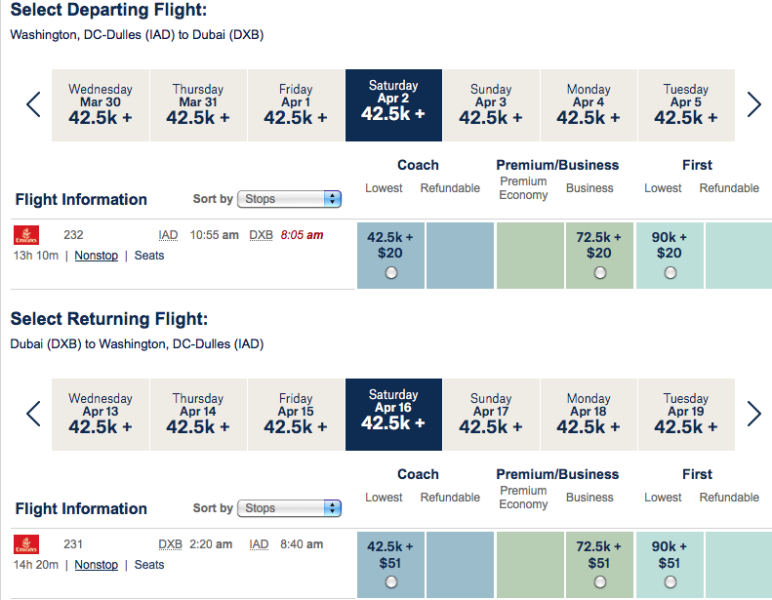 Emirates IAD DXB