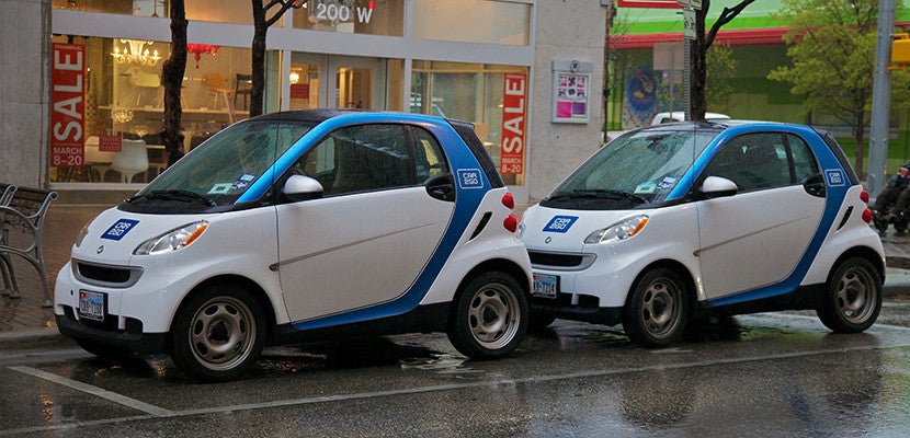 Two Car2Go vehicles in Austin. 