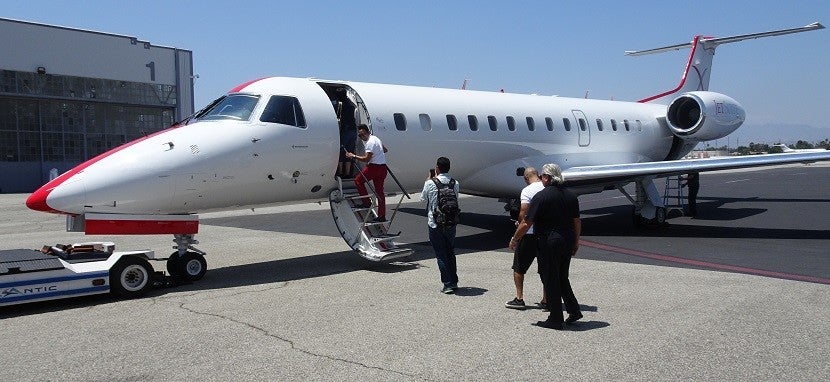 Boarding the E135 in Burbank.