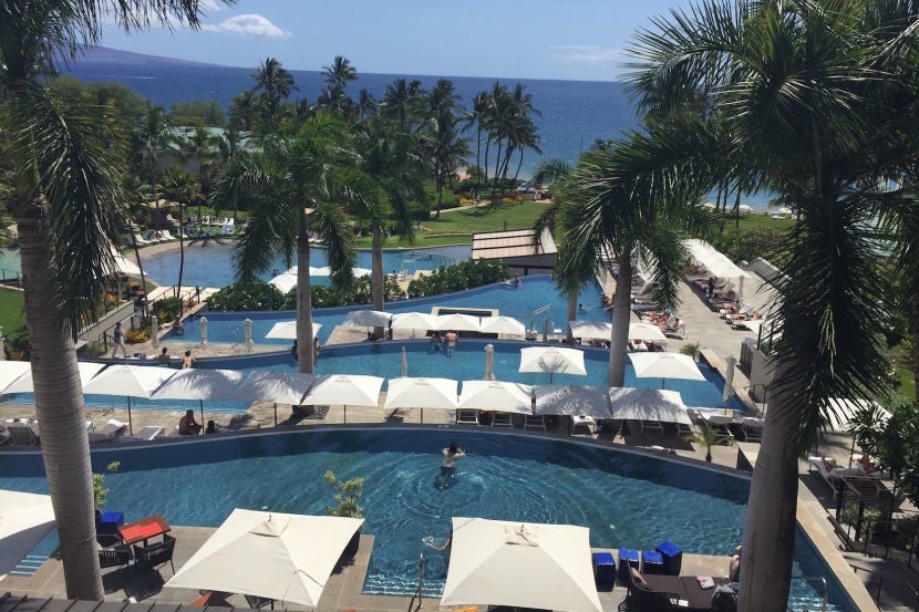 The four-tiered main pool area of the Andaz Maui.