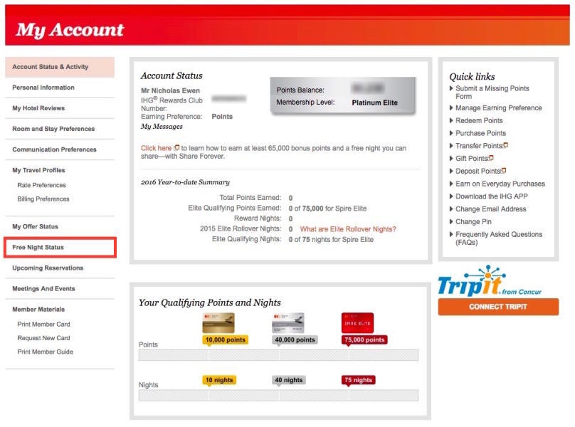 My IHG account