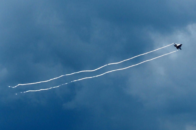 The F-35 performing for attendees at the 2016 Farnborough Air Show.