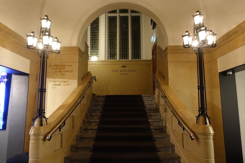 Walking up the staircase to The Duchess.